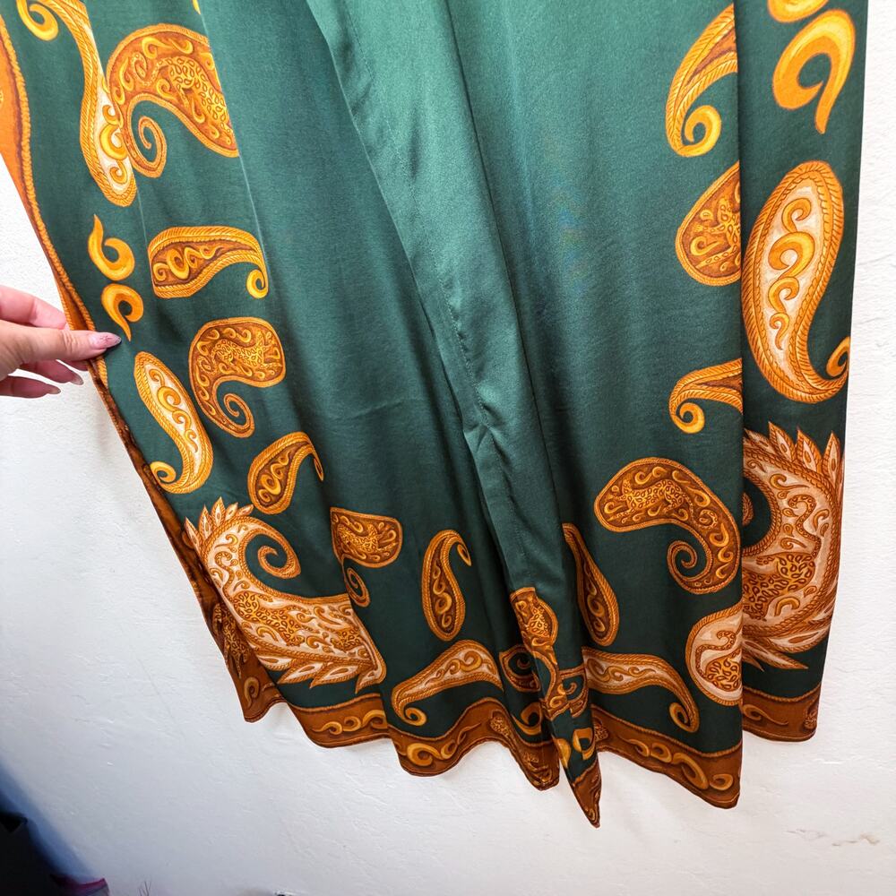 NWT Anthropologie Farm Rio Printed Wide Leg Green Gold Cheetah Satin Pants Med - Picture 10 of 15